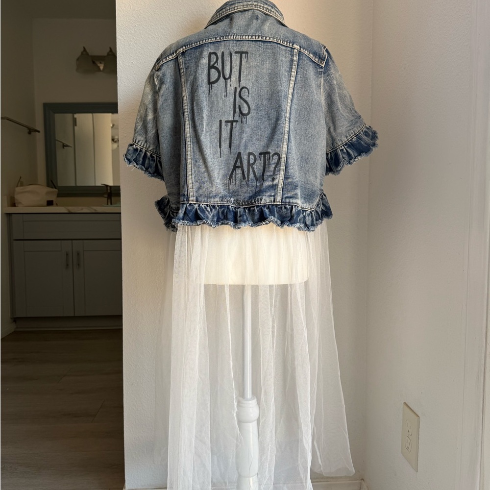 Women's Blue Jean Jacket with Artistic Back Design